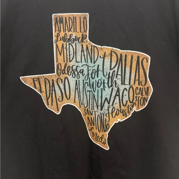 Texas Cities Graphic Tee Black Unisex Short Sleeve Shirt Size M - Picture 7 of 9